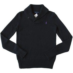 NEW Polo Ralph Lauren Fishermans Shawl Collar Sweater!  Black With Purple Player